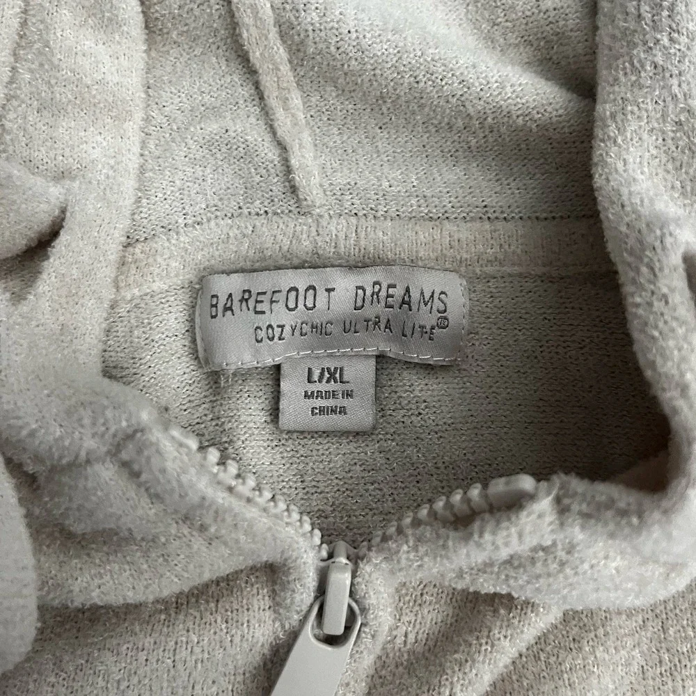 Barefoot Dreams CozyChic Ultra Lite Short Sleeve Zip Up Hoodie‎ L/XL Beige Cream - Picture 5 of 8